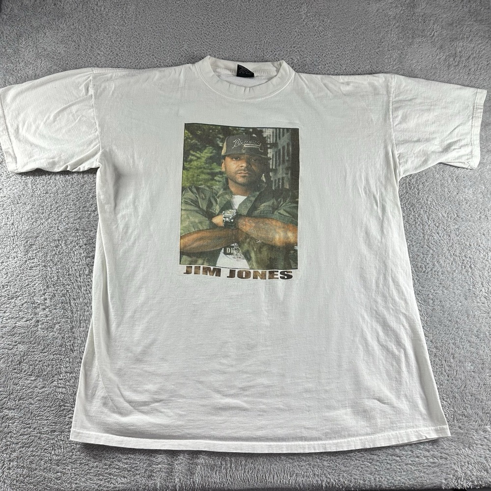 VINTAGE Jim Jones Shirt Mens 3XL White Graphic Galaxy‎ Harvic Hip Hop Streetwear